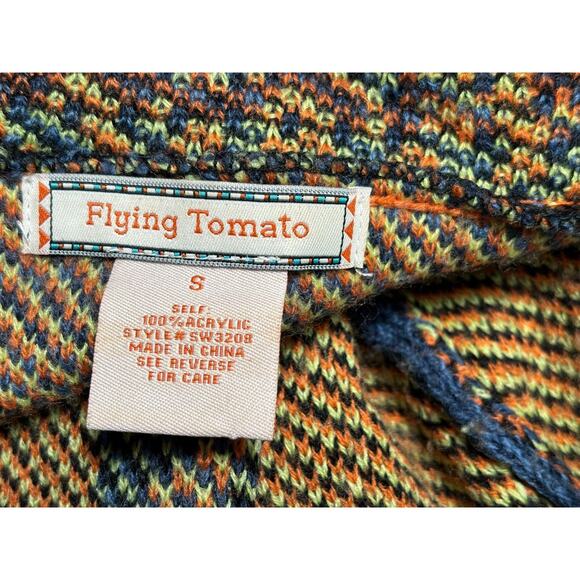 Flying Tomato Sweater Womens Small Black Orange Open Front Cardigan Paisley Boho - Picture 3 of 6